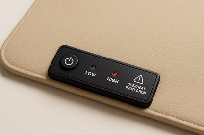 MealMate warming mat control buttons and temperature settings interface