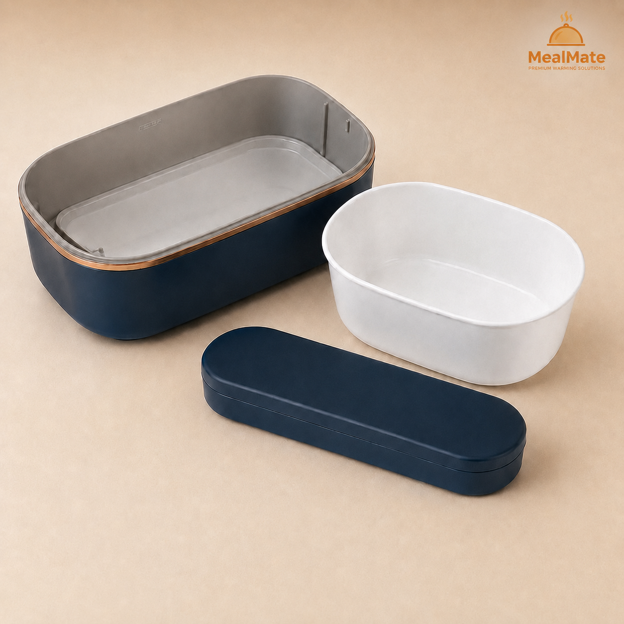 MealMate™ Mini heated lunch box with sleek design, portable lunch container, and built-in heating element for hot meals on the go.